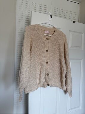 Pink Lily Button-Up Knit Cardigan in Neutral Beige